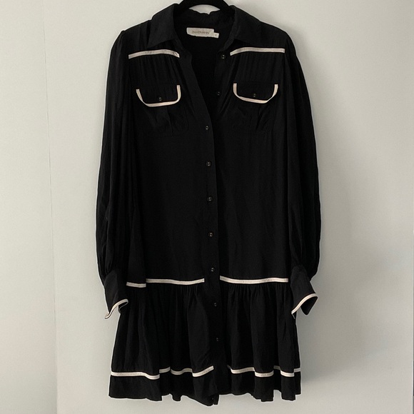 Zimmermann Black Long Sleeve Dress with White Accents - Picture 1 of 4
